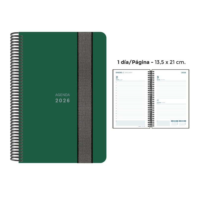 AGENDA ESPIRAL PP DP VERDE OSCURO 13.5x21.5 CM