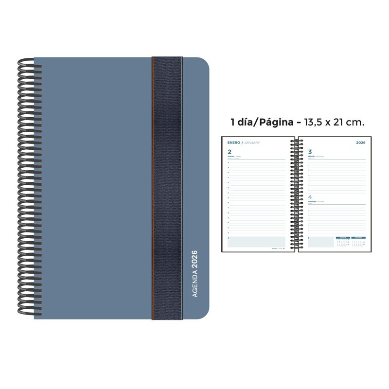 AGENDA ESPIRAL PP DP FOAM AZUL PLOMO 13.5x21.5 CM