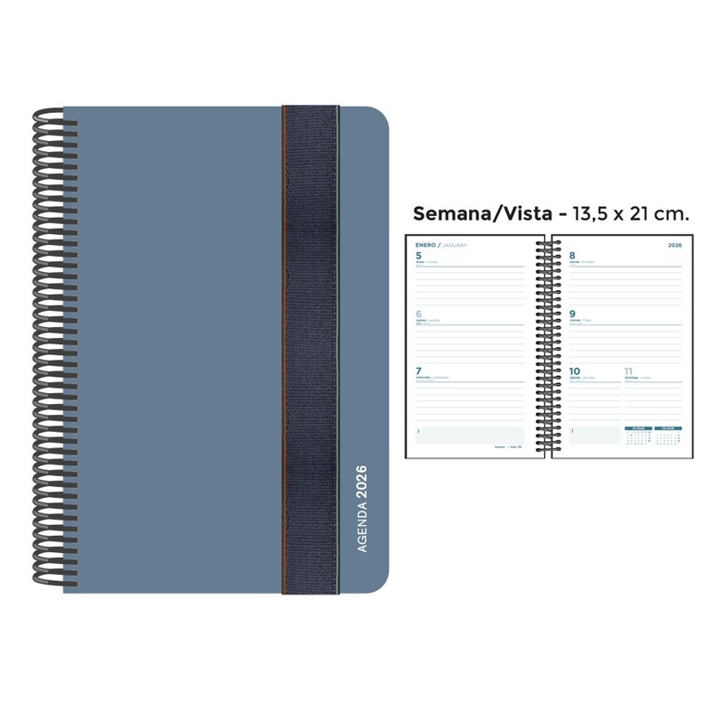 AGENDA ESPIRAL PP 13.5x21 SV FOAM AZUL PLOMO