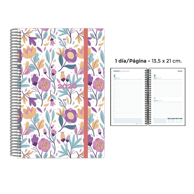 AGENDA ESPIRAL PP DP PURPLE FLOWERS 13.5x21.5 CM