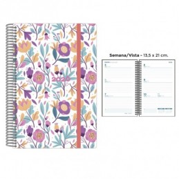 AGENDA ESPIRAL PP 13.5x21 SV PURPLE FLOWERS