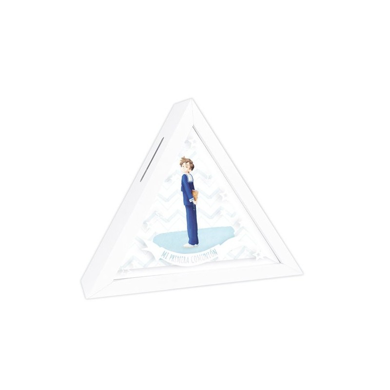 HUCHA TRIANGULAR COMUNIÓN NIÑO BIBLIA