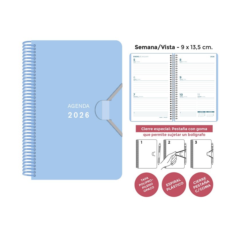 AGENDA ESPIRAL MINI PP SV PASTEL AZUL