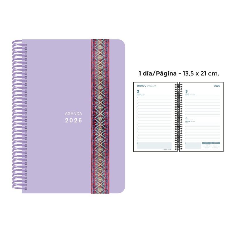 AGENDA ESPIRAL PP DP GOMA PASTEL LILA 13.5x21.5CM