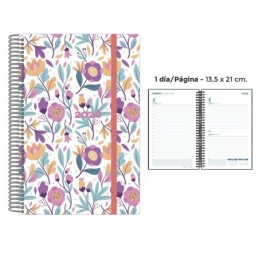 AGENDA ESPIRAL PP DP PURPLE FLOWERS 13.5x21.5 CM