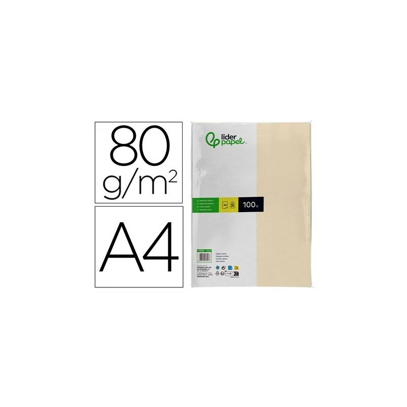 PAPEL A4 LIDERPAPEL 100UDS 80GR CREMA