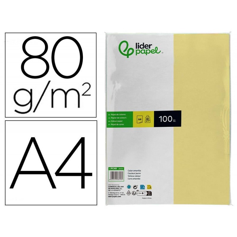 PAPEL A4 LIDERPAPEL 100UDS 80GR AMARILLO