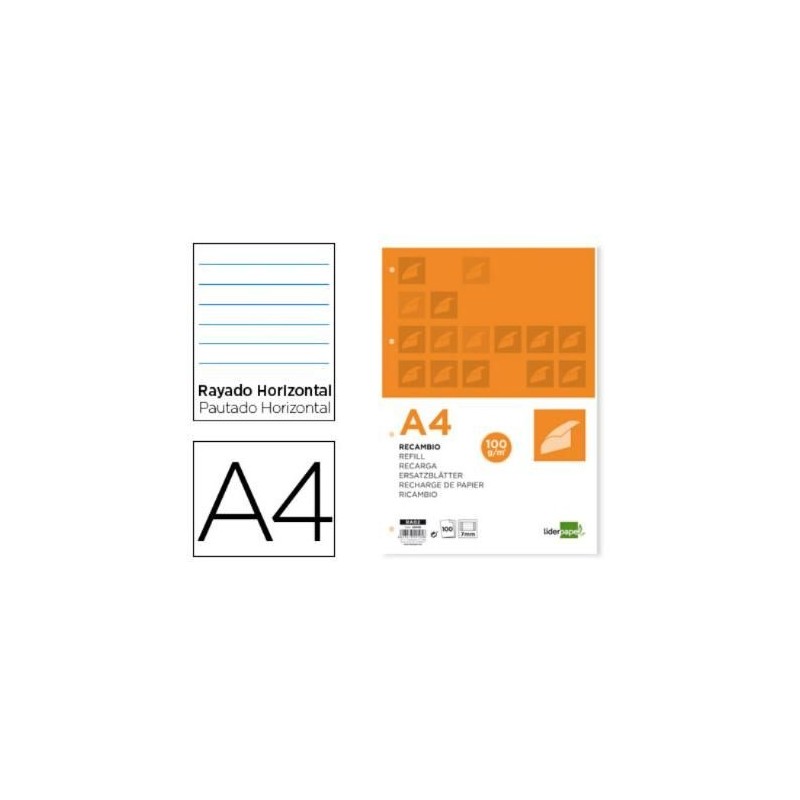 RECAMBIO LIDERPAPEL A4 100H 100GR HORIZ. L CON MAR