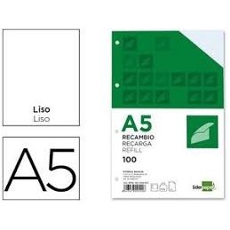 RECAMBIO LIDERPAPEL A5 100H LISO 6 TALADROS 100GR