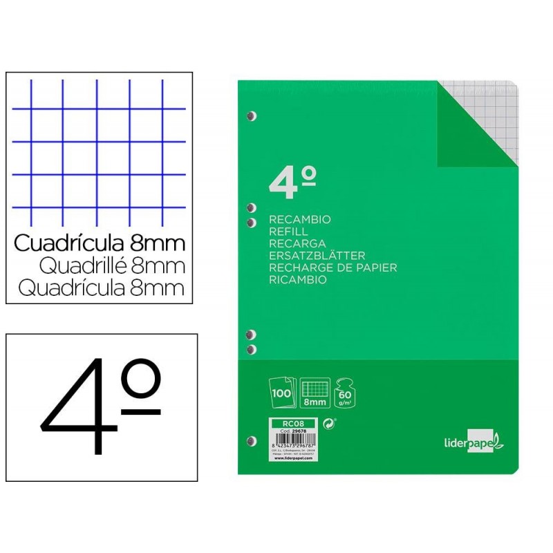 RECAMBIO LIDERPAPEL CUARTO 100H 60GR 8MM 6TALADROS