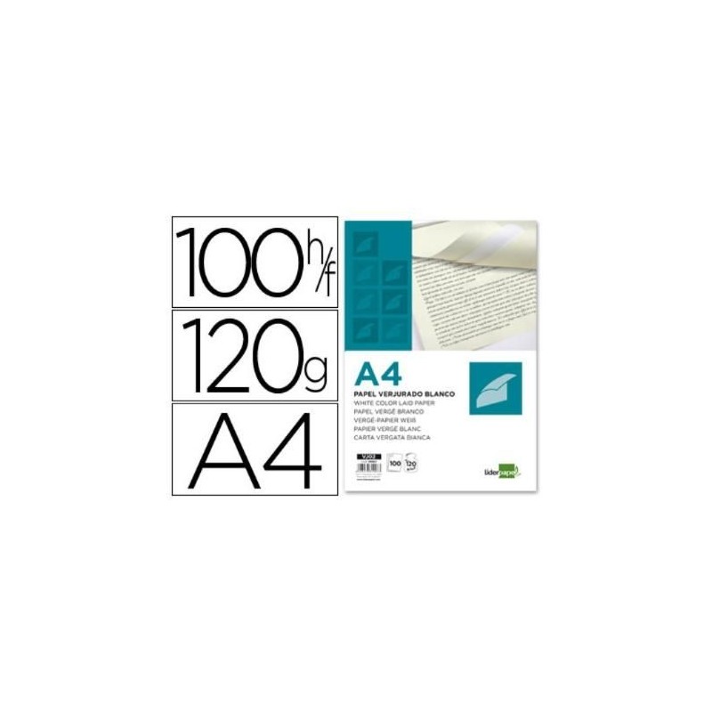 PAPEL VERJURADO LIDERPAPEL A4 120GR/M2 BLANCO 100H
