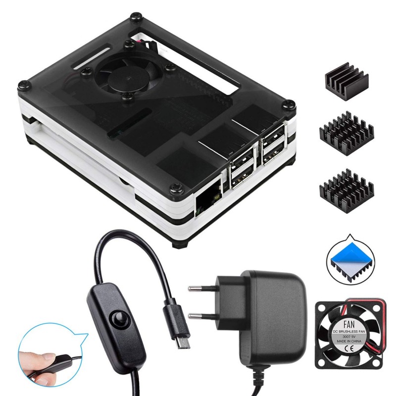 CAJA RASPBERRY PI 3 B+CARGADOR+CABLE INT+DISIP.