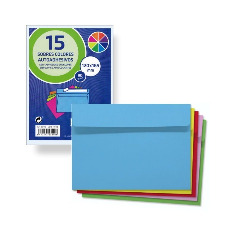 SOBRE COMERCIAL COLORES SET 15UDS 120x165MM 90GR