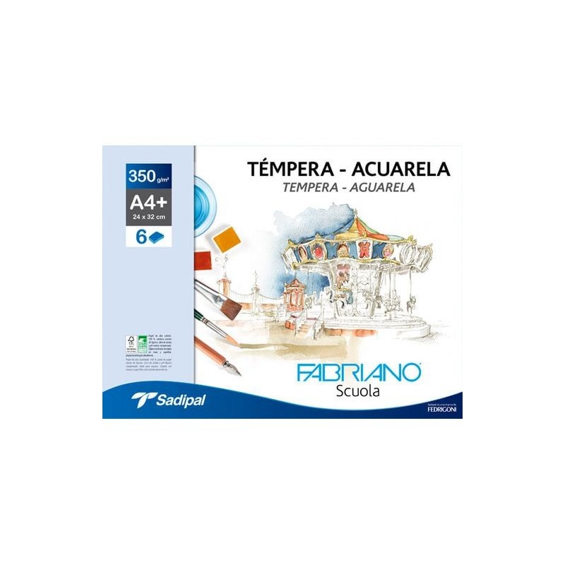 PAPEL DIBUJO ACUARELA A4+ 24x32 350gr 6 HOJAS