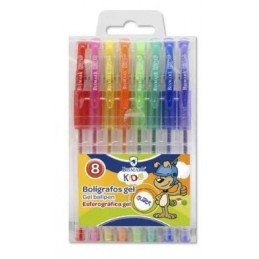 BLISTER 8 BOLIGRAFOS GEL CON BRILLANTINA