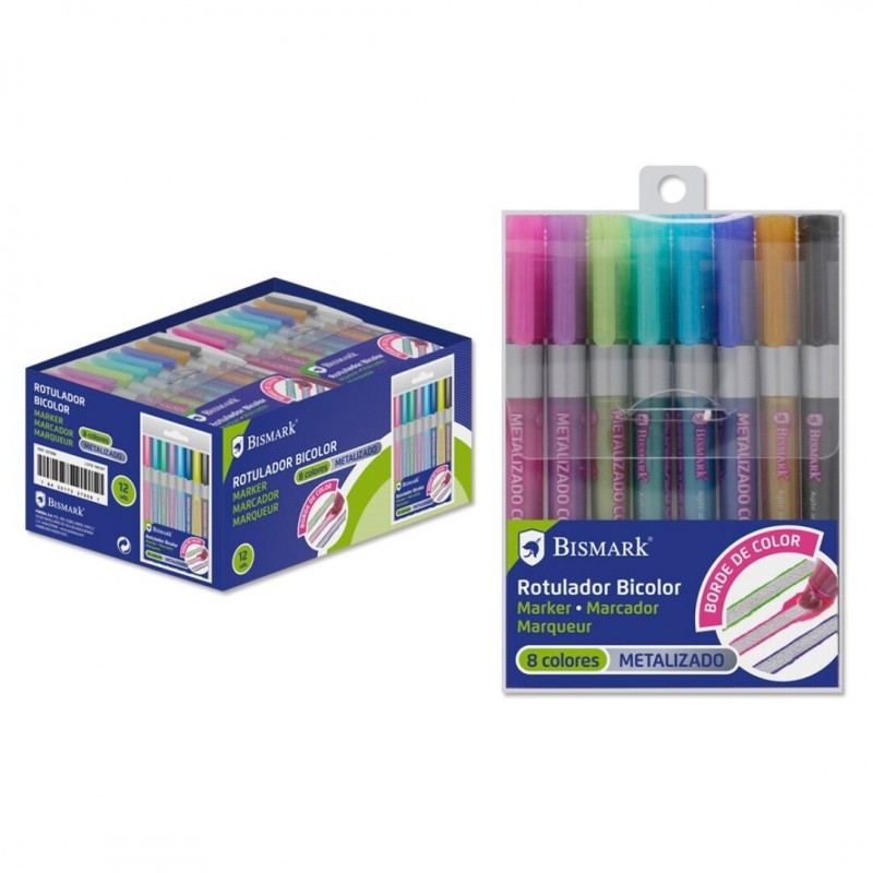 ROTULADOR BICOLOR PLATA + NEON-PASTEL 8 COL SET