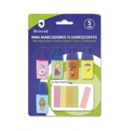 SET 5 MARCADORES FLUORESCENTES CON DISEÑO+NOTAS