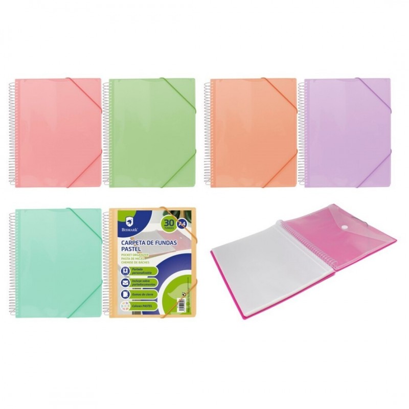 PP BISMARK CARPETA ESPIRAL 30 FUNDAS PASTEL