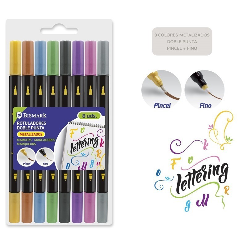 ROTULADOR DOBLE PUNTA METALIZADO LETTERING 8UDS