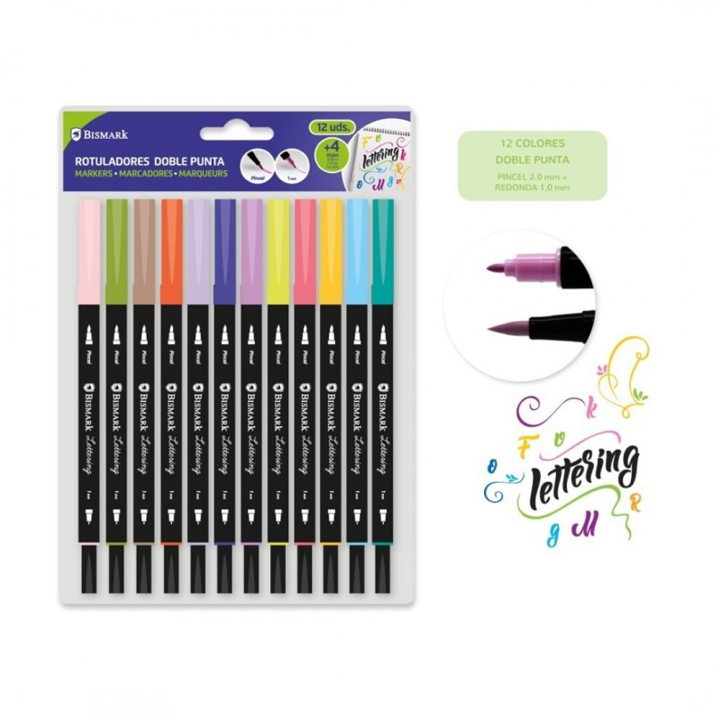 ROTULADORES LETTERING DOBLE PUNTA 12 COLORES