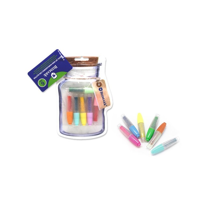 BOTE ZIP 6 MINI MARCADORES CON GLITTER