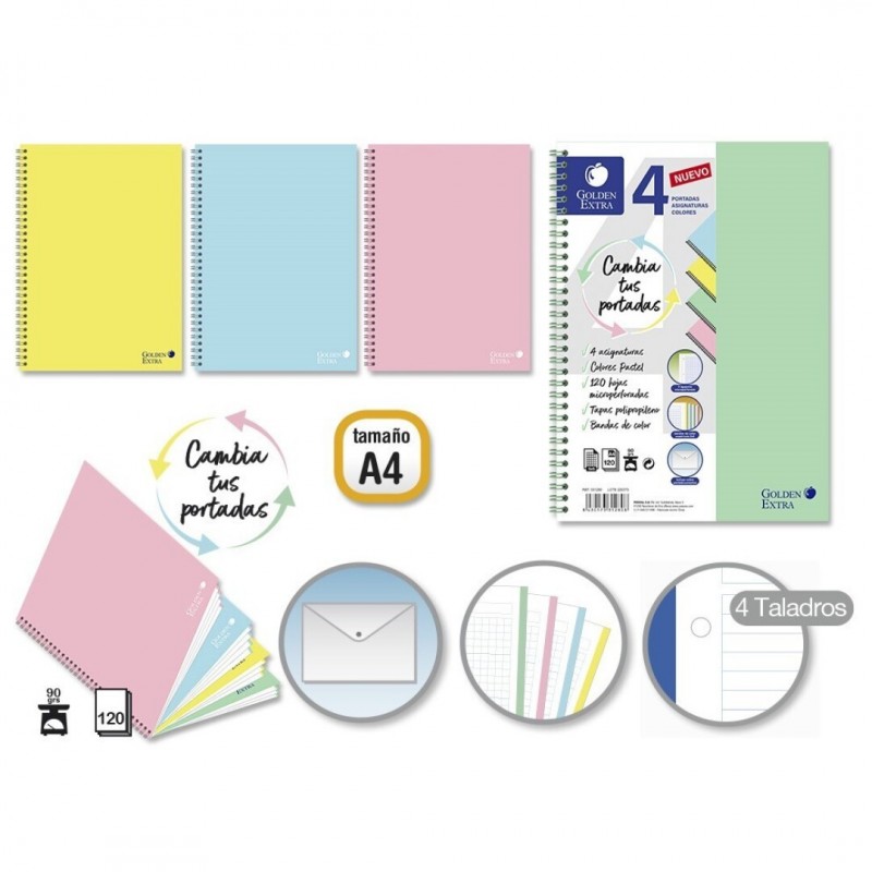 CUADERNO 4 TAPAS PP PASTEL A4 120H C/SOBRE PP