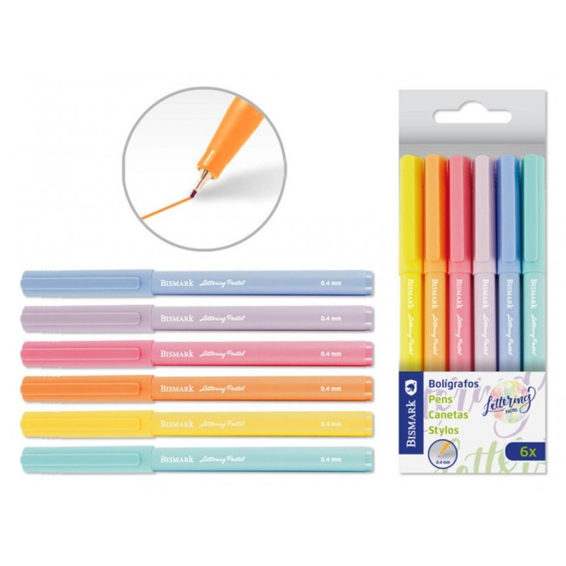 SET 6 BOLIGRAFOS LETTERING PASTEL 0.4mm