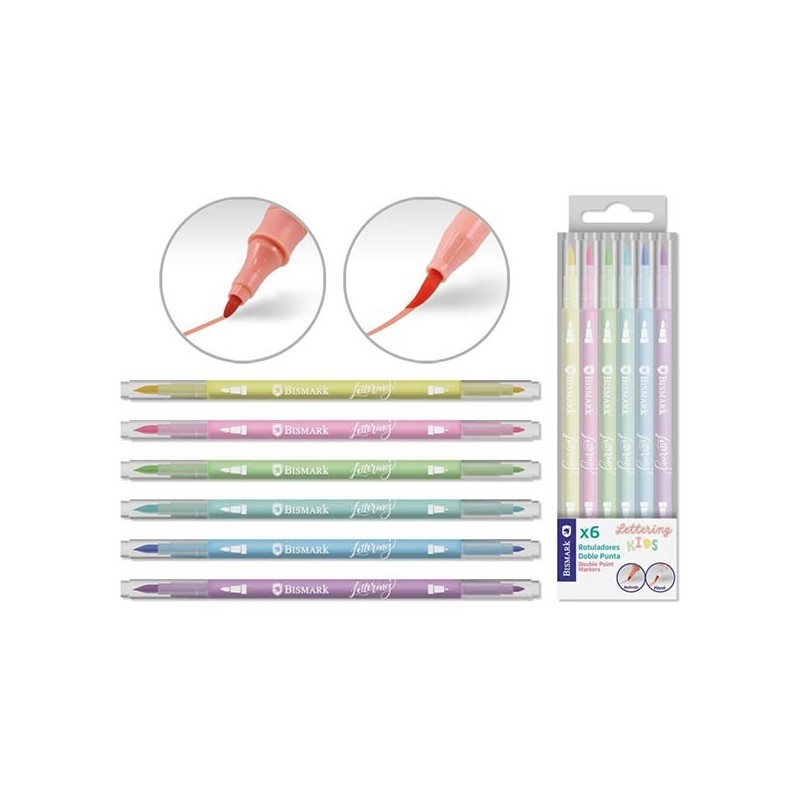 SET 6 ROTULADORES DOBLE PUNTA INFANTIL LETTERING P