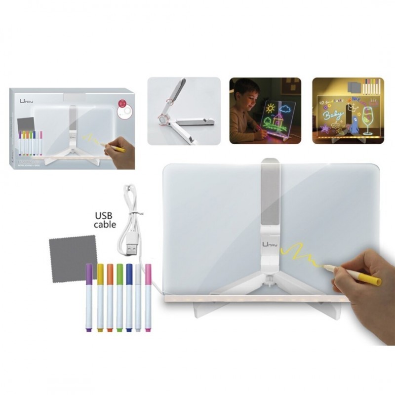 PIZARRA LED CON ROTULADORES Y BASE
