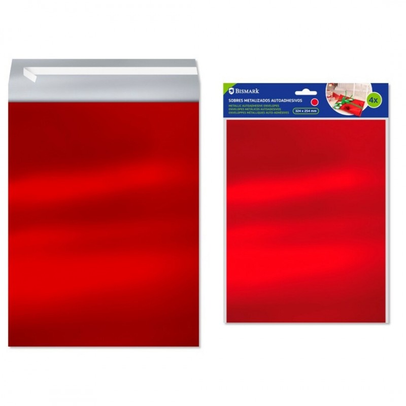 SOBRE METAL AUTOADHESIVO 324x254mm ROJO PACK 4
