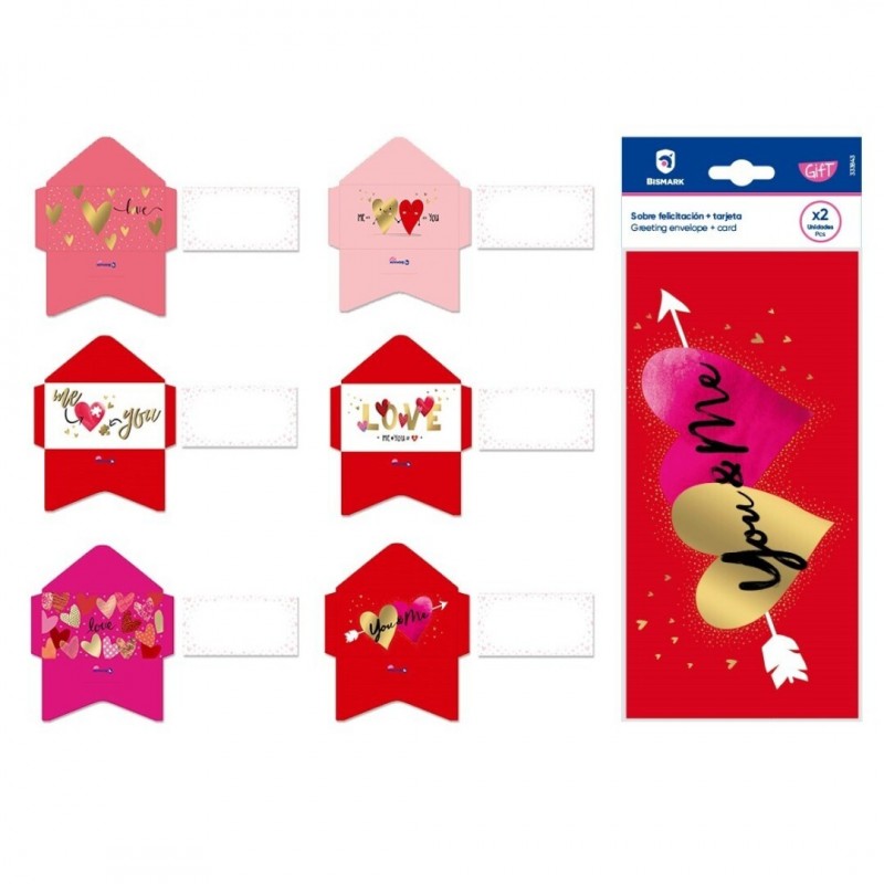 TARJETA SOBRE FELICITACIÓN LOVE PACK 2 UDS