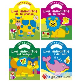 PINTA Y PEGA LOS ANIMALITOS (4 TITULOS)