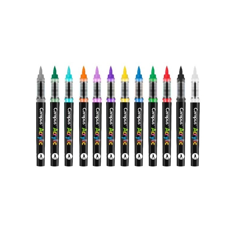 ROTULADOR CAMPUS ACRYLIC PUNTA PINCEL 12 COLORES
