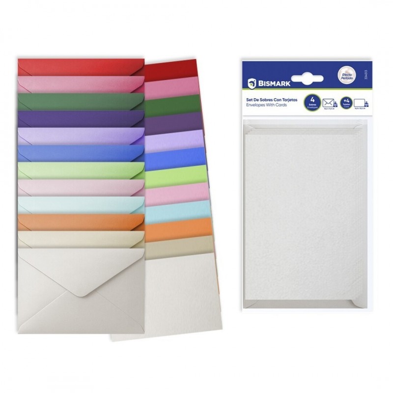 SET DE SOBRES CON TARJETAS 4 UDS INTERIOR PERLADO