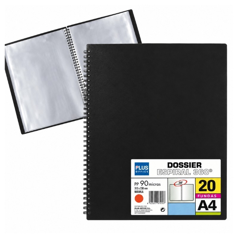 CARPETA FUNDAS PLUS ESPIRAL 20F NEGRO