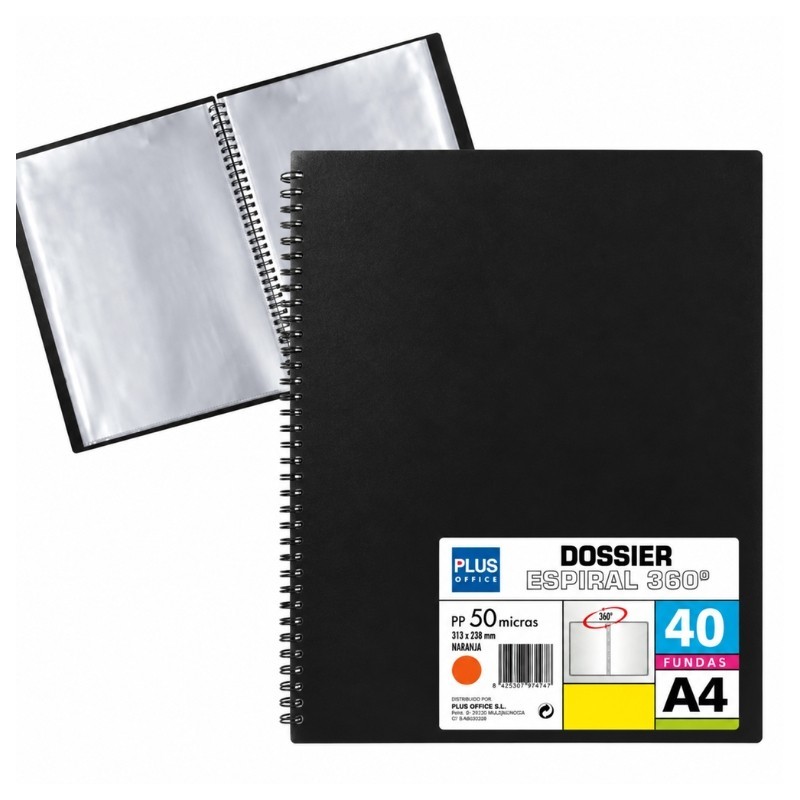 CARPETA FUNDAS PLUS ESPIRAL 40F NEGRO