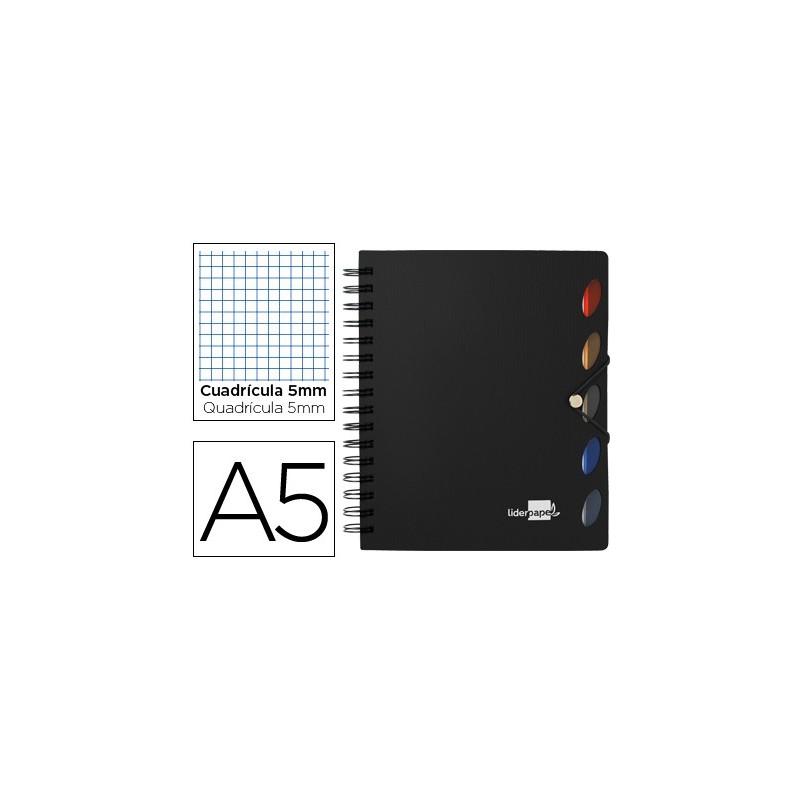 CUADERNO ESPIRAL LIDERPAPEL A5 100H 80GR 5MM SEPAR