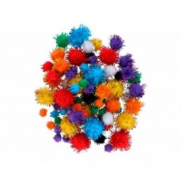 POMPONES BRILLANTES MIX COLORES Y MEDIDAS 78UDS