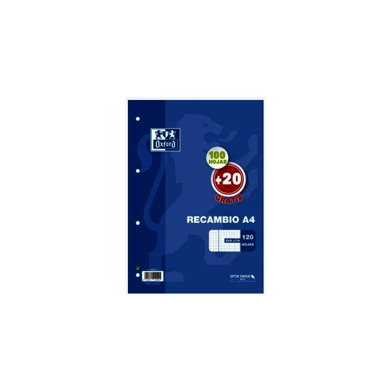 RECAMBIO A4 100H MAS 20H 90GR 4T 4MM OXFORD
