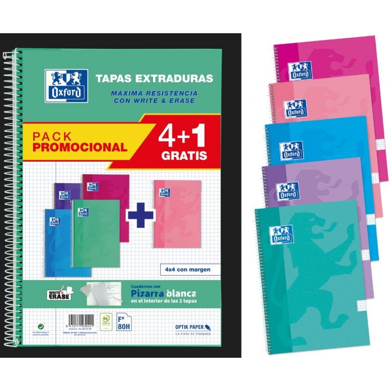 PACK 4+1 BLOC OXFORD F 80H 4X4 T/E WRITE Y ERASE T