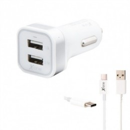 X-ONE CARGADOR COCHE USB 1A/2.1A + CABLE USB C