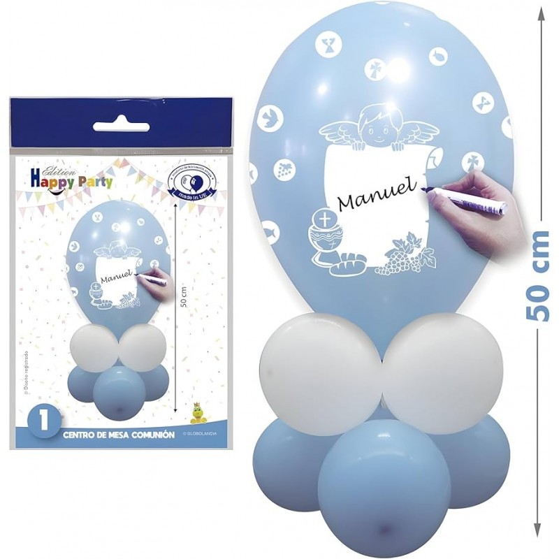 PACK CENTRO DE MESA GLOBOS AZUL Y BLANCO