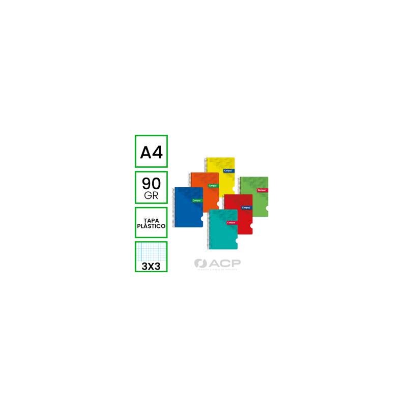 BLOC A4 80/H TAPA POLIP. 90GR CN3MM COLORES