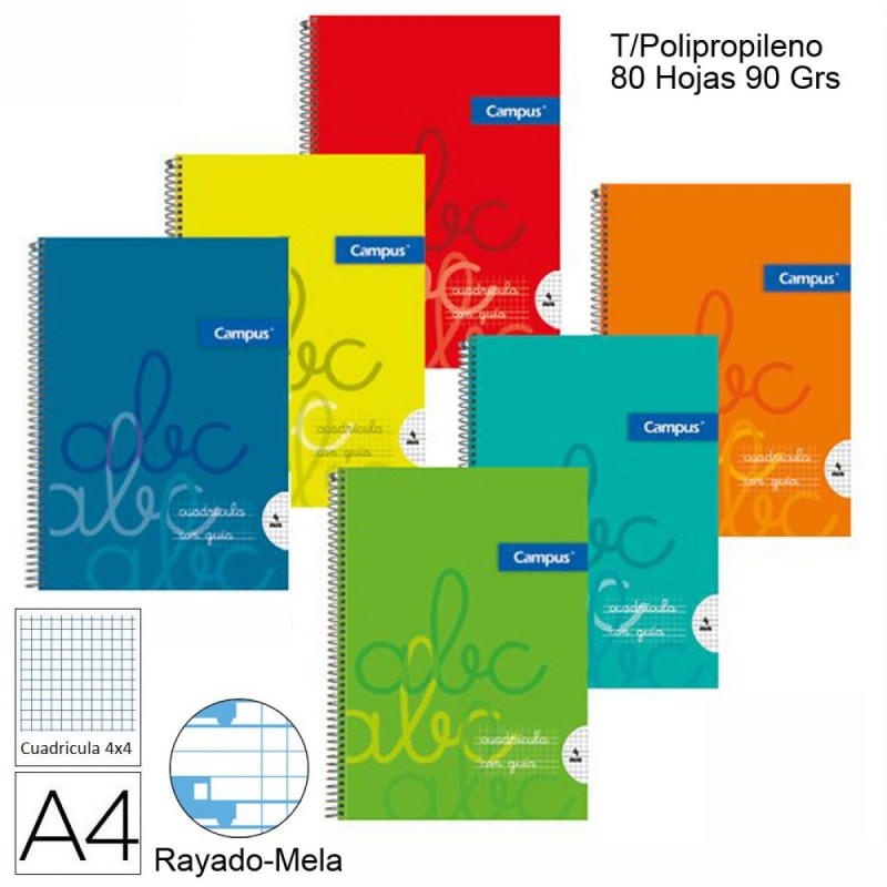BLOC A4 80/H TAPA POLIP. 90GR MELA 4MM COLORES