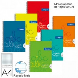 BLOC A4 80/H TAPA POLIP. 90GR MELA 4MM COLORES