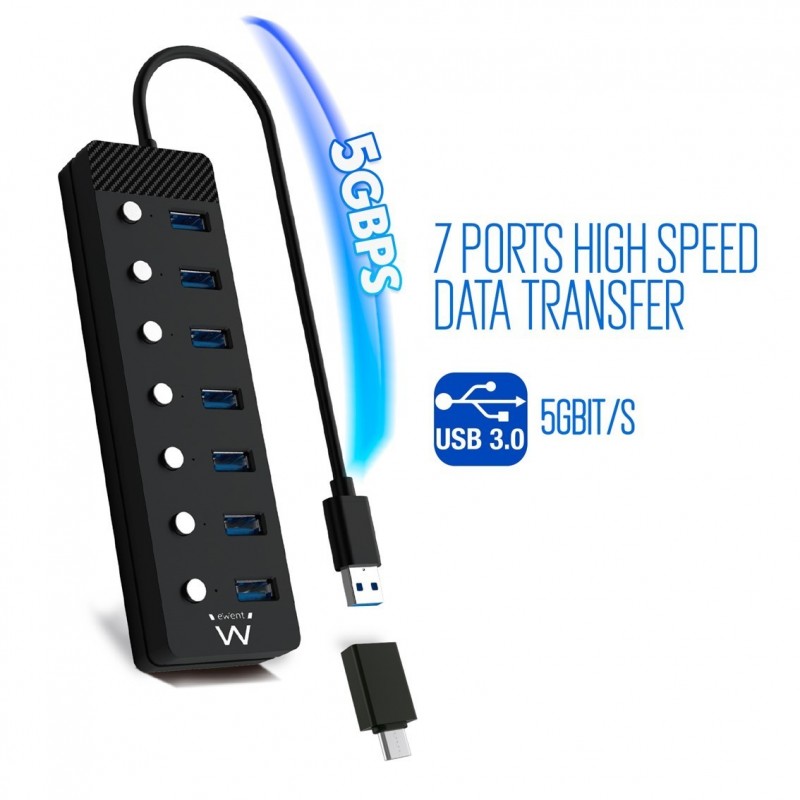 EWENT HUB 7 EN 1 USB CON ALIMENTACIÓN Y SWITCHES