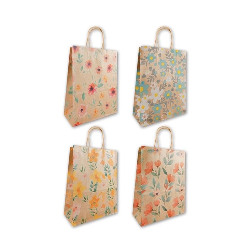 BOLSA REGALO KRAFT MEDIANA FLORES