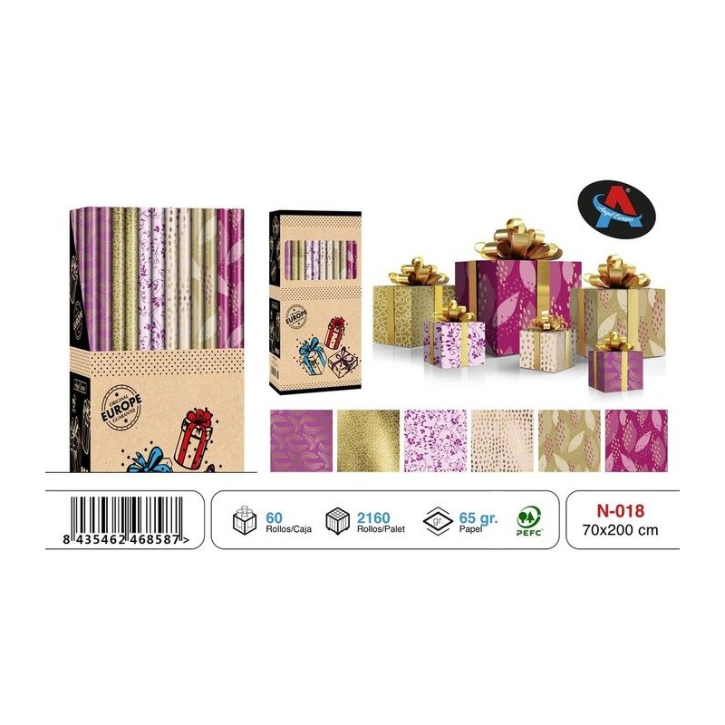 PAPEL REGALO ROLLO 70x200 ESTAMPADO LILA