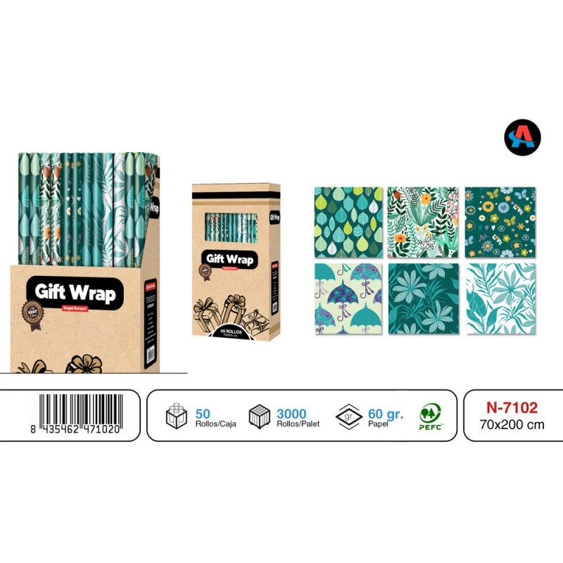 ROLLO PAPEL REGALO 70x200 CM TODO EL AÑO