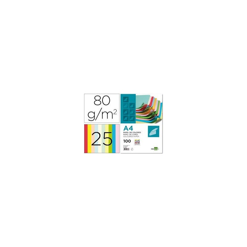 PAPEL COLOR LIDERPAPEL A4 80GR 25 COLORES SURTIDOS
